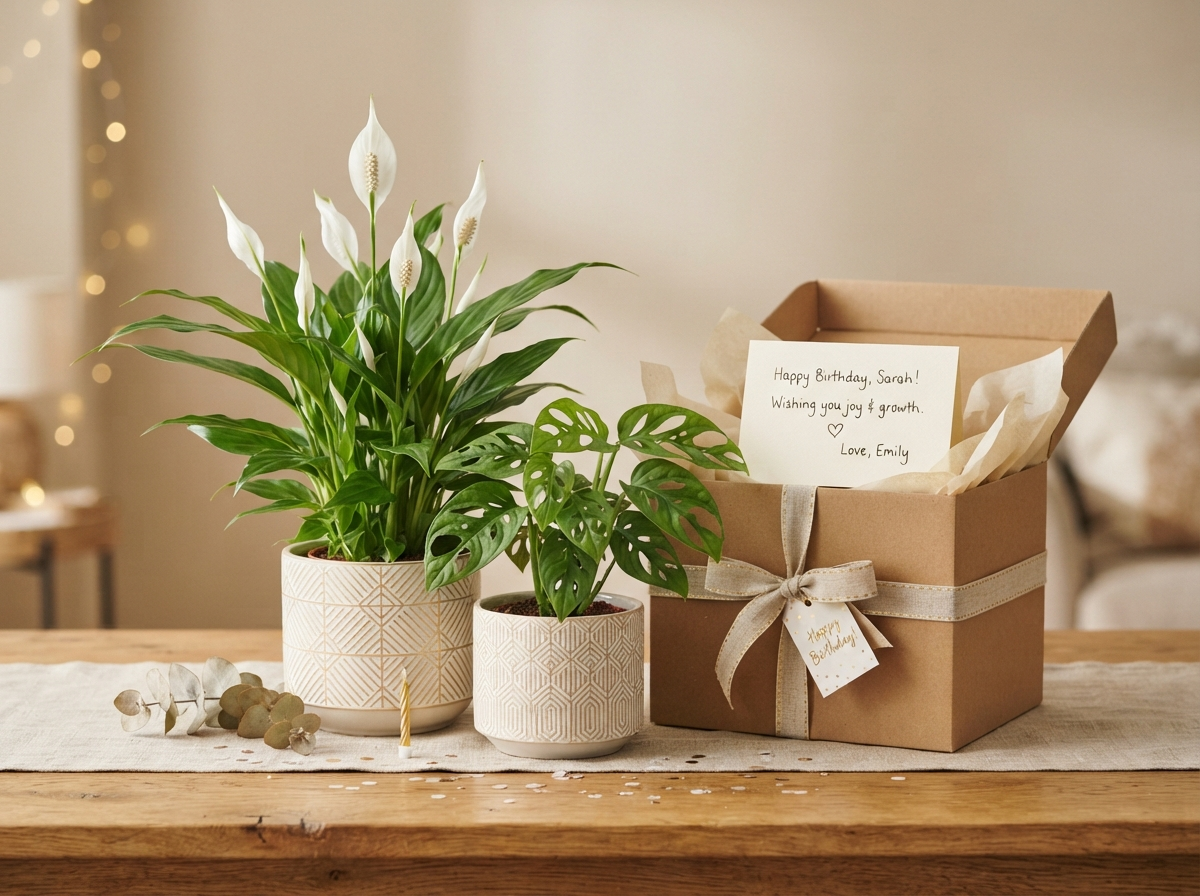 Peace Lily and Monstera gift with personal note